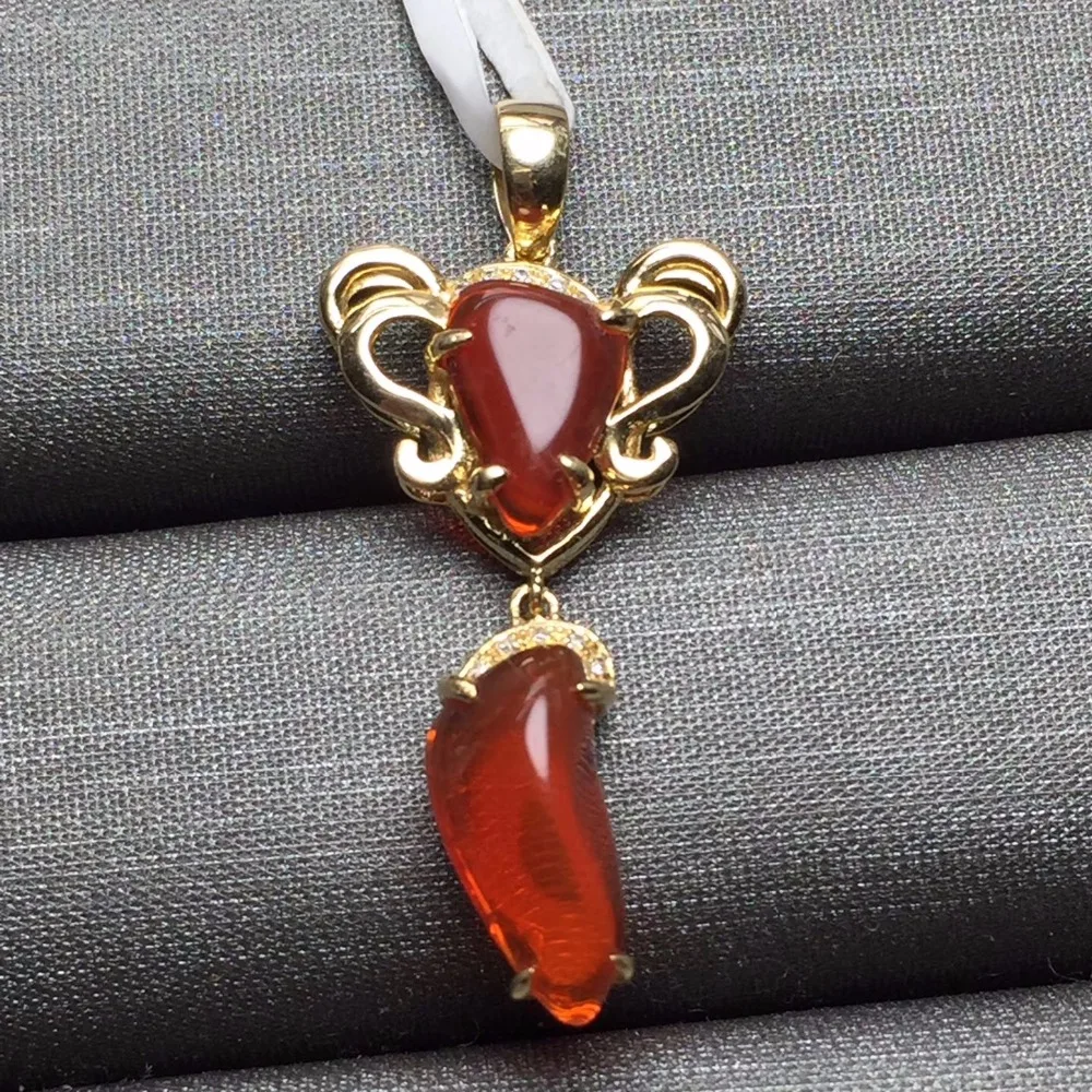 

Fine Jewelry Customized Size Real 18K Rose Gold AU750 100% Natural Fire Opal Gemstone Female Pendants for Women Fine Necklace