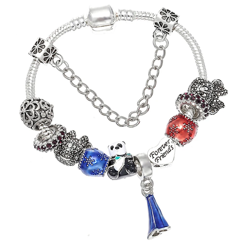 925 модные серебряные браслеты с героями мультфильмов «Любовь Винни», «Медведь», бусинки тигра, «ИА», очаровательные браслеты для женщин, браслет и браслеты, подарки - Окраска металла: SL027-Silver