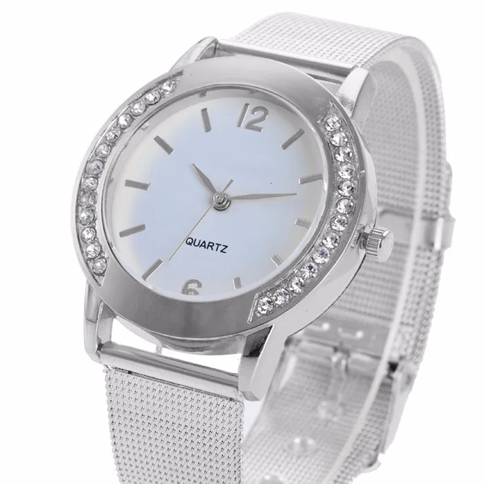 Роскошные женские часы Кристальные золотые брендовые браслет из нержавеющей стали аналоговые кварцевые наручные часы под платье часы Relogio Feminino - Цвет: Silver