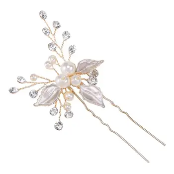 

Floral Leaves Hairpin Clip Hair Clips with Bead Strings Rhinestone Wedding Bridal Hair Flower Accessories for Bride Bridesmaid