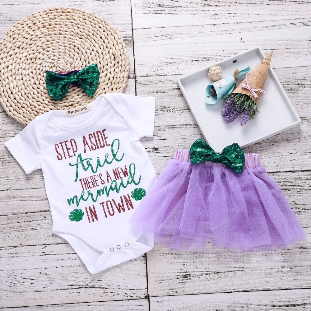 

On Sale Baby Clothes Set Baby Costume Girls Outfits Bodysuit + Mini Skirt 1St Birthday Mermaid Baby Girl Bows Newborn Clothes