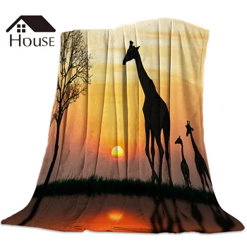 

BIGHOUSES Throw Blanket Africa Giraffe Sunrise Throw Blanket Soft Warm Microfiber Blanket Flannel Blanket