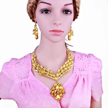 FARLENA Jewelry Shiny Feather Shape Crystal Glass Necklace Earrings set for Women Wedding African Bridal Jewelry sets