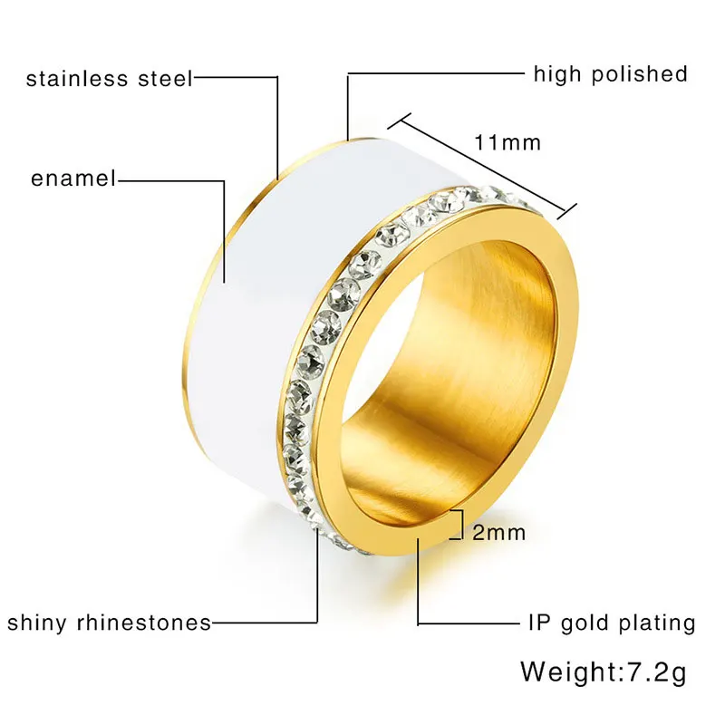 Широкие белые эмалированные стразы, кольцо из розового золота/серебра/золота, кольцо из нержавеющей стали для женщин, ювелирные изделия, рождественские подарки
