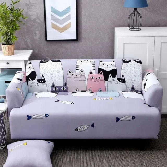 Lovely Cats Spandex Sofa Cover Cute Cats Pattern Sectional Couch Cover