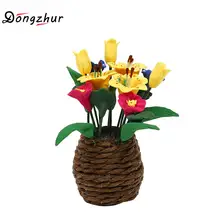 Миниатюрные игрушки dongzhur 1:12 Кукольный дом аксессуары кукольный домик мини-модель цветок лилии композиция зеленое листовое растение плетеная корзина игрушка