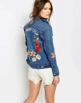 

2020 new women's denim jackets fashion hot sale cotton coats embroidery vivid floral pattern denim jacket pocket slim fall coats