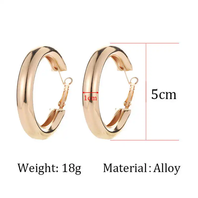 Punk Rock Minimalist 50mm Thick Tube Big Gold Alloy Round Circle Hoop Earrings suit for party anniversary #4d26 (5)