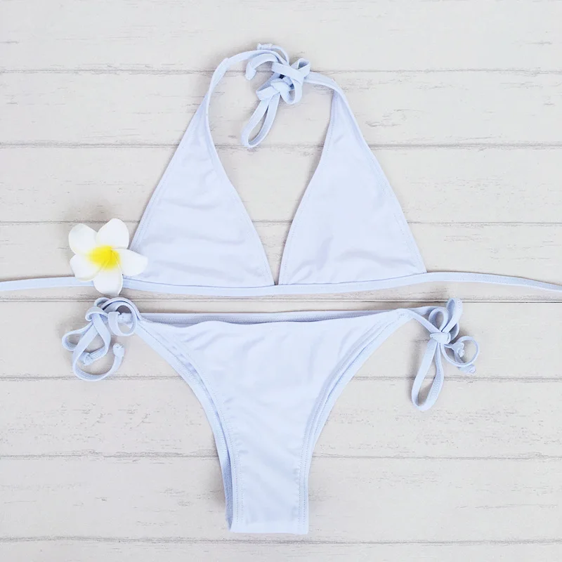 2018 Bikini White Solid Basic Women Sexy Bikinis Mujer Brasileno With