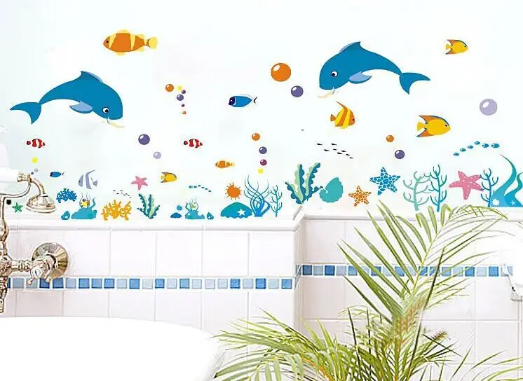 dolphin fish sea world wall sticker shower tile stickers in the
