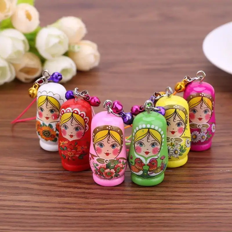 

12pcs Wooden Matryoshka Doll Creative Russian Nesting Dolls Handmade Crafts Key Chain Handbag Ornaments Babushka Christmas Gifts