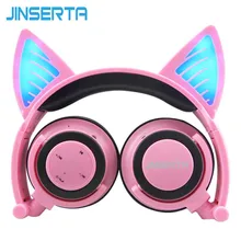 JINSERTA Розовый Bluetooth беспроводной кошачьи ушные наушники сложенный оголовье наушников со светодио дный косплэй гарнитура для мобильного телефона