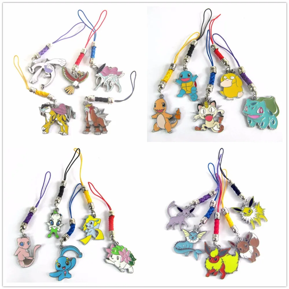 

Eevee Mew Entei Meowth Psyduck Charmander Chain Rope pendant color metal Collectible gifts