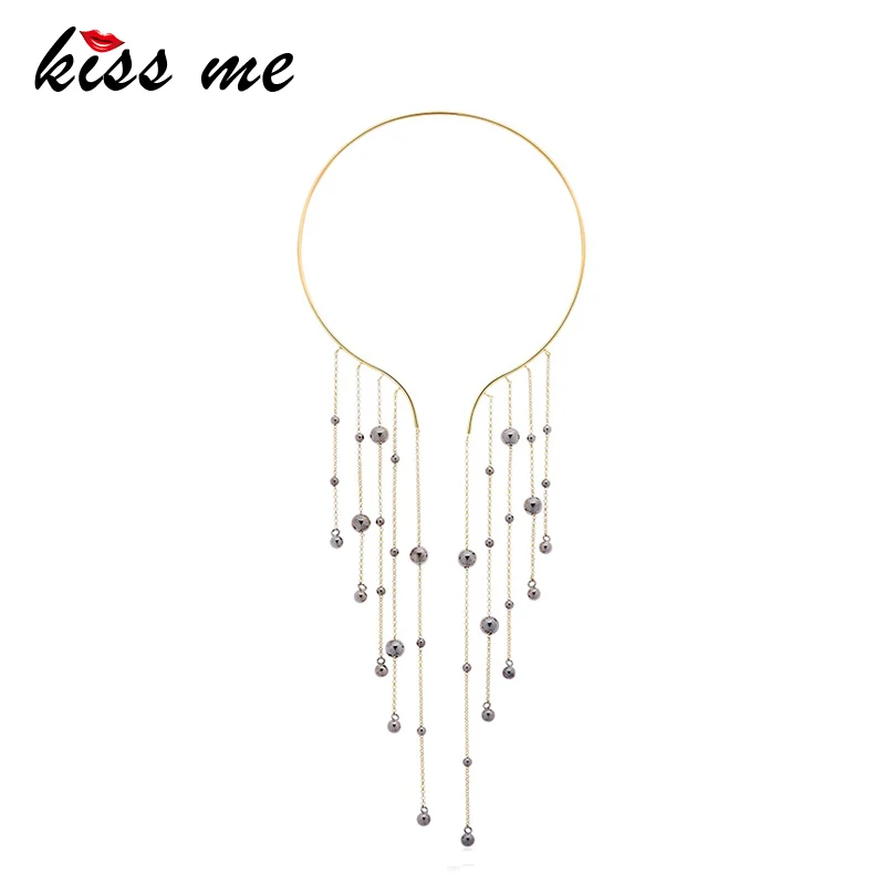 kiss me Trendy Gray Beads Long Tassel Choker Necklace 6 aeProduct.getSubject()