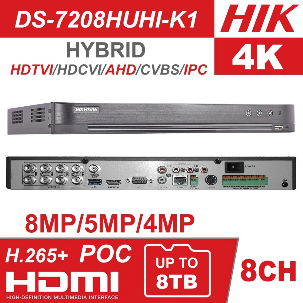 Hikvision Hibrid 4ch 8ch Dvr Ds 74huhi K1 Ve Ds 78huhi K1 5 In 1 Ahd Cvi Tvi Cvbs Ip 8mp Guvenlik Dvr Analog Kamera Icin Surveillance Video Recorder Aliexpress