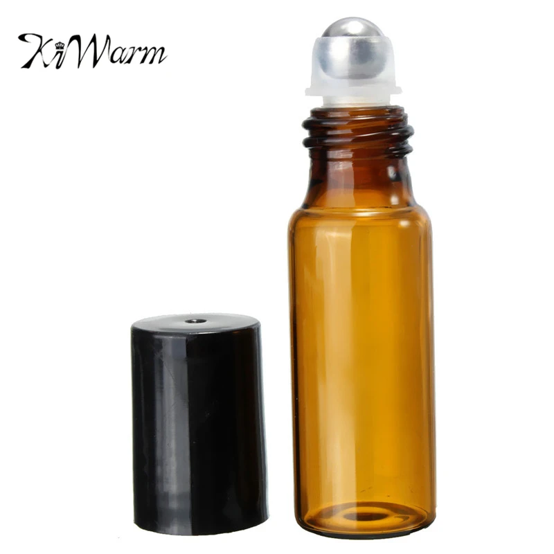 

KiWarm Simple 5ml Amber Empty Roll On Bottle Glass Liquids Oil Perfume Glass Bottles Mini Sample Cosmetic Packing Container