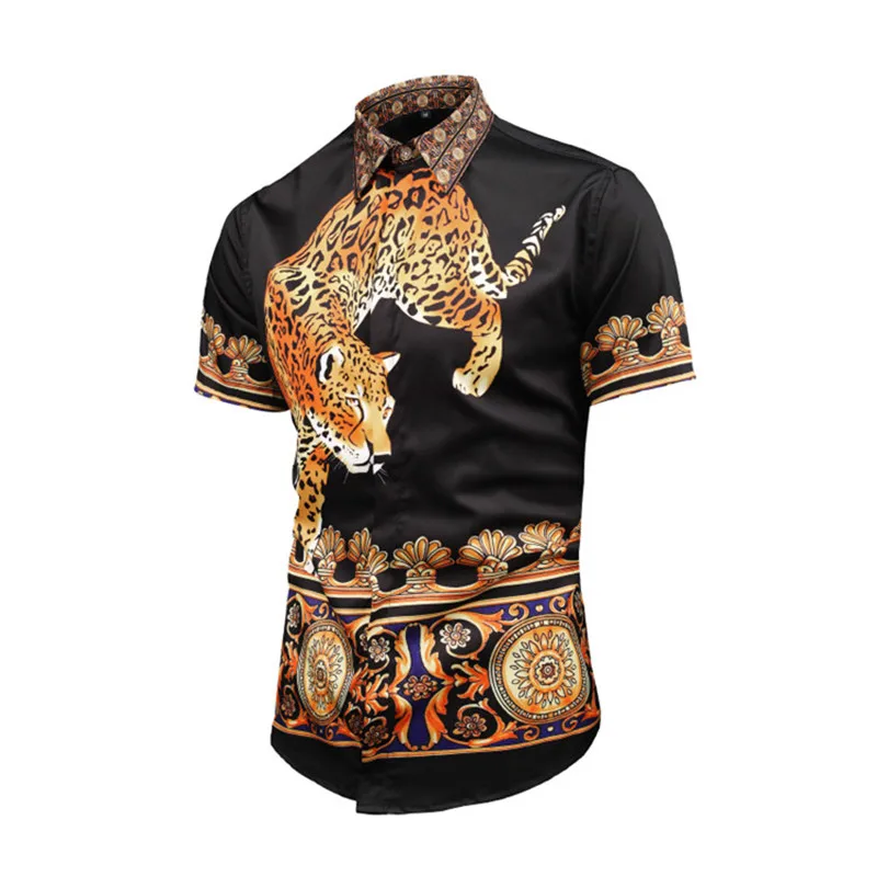 2019 New Mens Hawaiian Short Sleeved Shirts Summer Men Printed Camisa Lion Shirts Button Off Slim 2