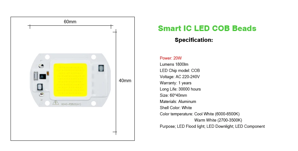 COB светодиодный чип 10 Вт, 20 Вт, 30 Вт, 50 Вт, 70 Вт, 100 Вт, чип светодиодный, 220 В, Smart IC, не нужен драйвер, лампада, светодиодный светильник, прожектор, точечный светильник, DIY, светильник