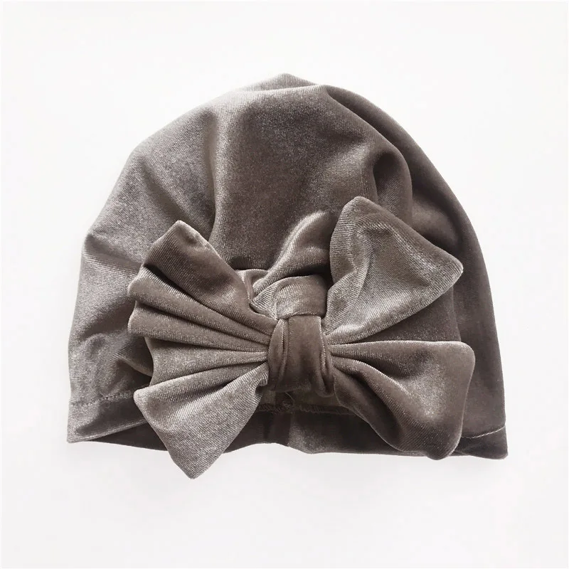 Детская зимняя шапка, шапка, шапка Enfant, плотная теплая шапка с большим бантом для новорожденных девочек, детская шапочка-тюрбан, реквизит для фотосессии - Цвет: style 2 gray