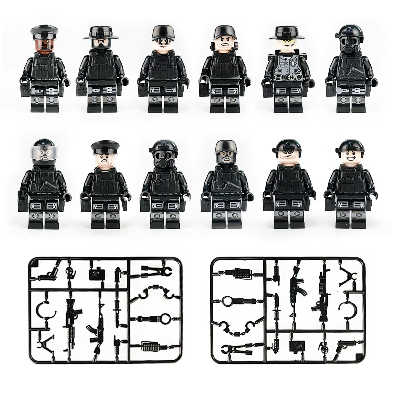 

12pcs/lot Action Figures Building Blocks Brick DIY Compatible Legoed Figures Police City Military Cartoon For Gift To Children