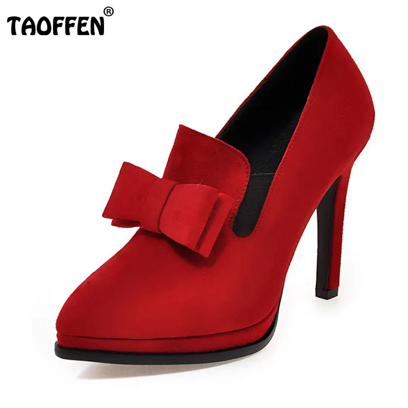 

TAOFFEN Size 34-43 New High Heels Shoes Women Pumps Bowtie Sexy Pointed Toe Shoes Thin Heels Slip-On Soft Pumps Sweet Footwear