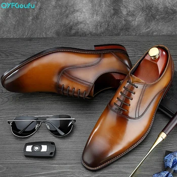 

QYFCIOUFU Italian Style Men Formal Dress Shoe Brand Genuine Leather Comfortable Wedding Shoes High Quality Men Suit Shoes Flats