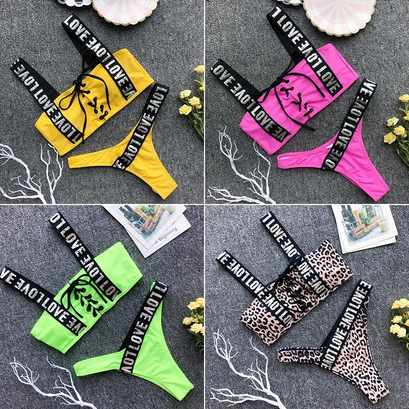 Online In X Sexy Brazilian bikini sets 2020 Push up sport bademode frauen Lace up tanga badeanzug weibliche Bandeau bade anzug strand tragen