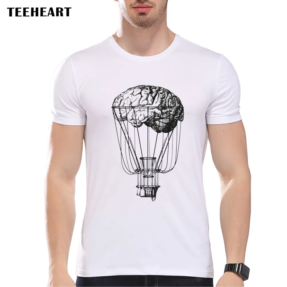 

TEEHEART New 2017 Summer Fashion Brain Balloon Design T Shirt Men's High Quality I Tops Hipster Tees LA022