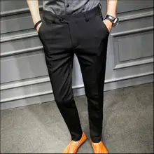 28-36 осенние мужские Новые повседневные брюки западного стиля мужской моды тонкий сплошной цвет брюки парикмахера ночной клуб прилив штаны