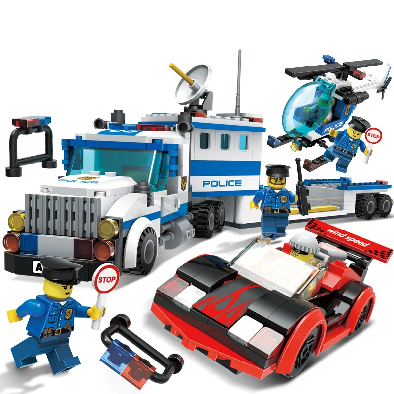 

442Pcs City Police Station Building Blocks Bricks Educational Helicopter Toys and Birthday Gift Cars Toy Diy bus Brinquedos