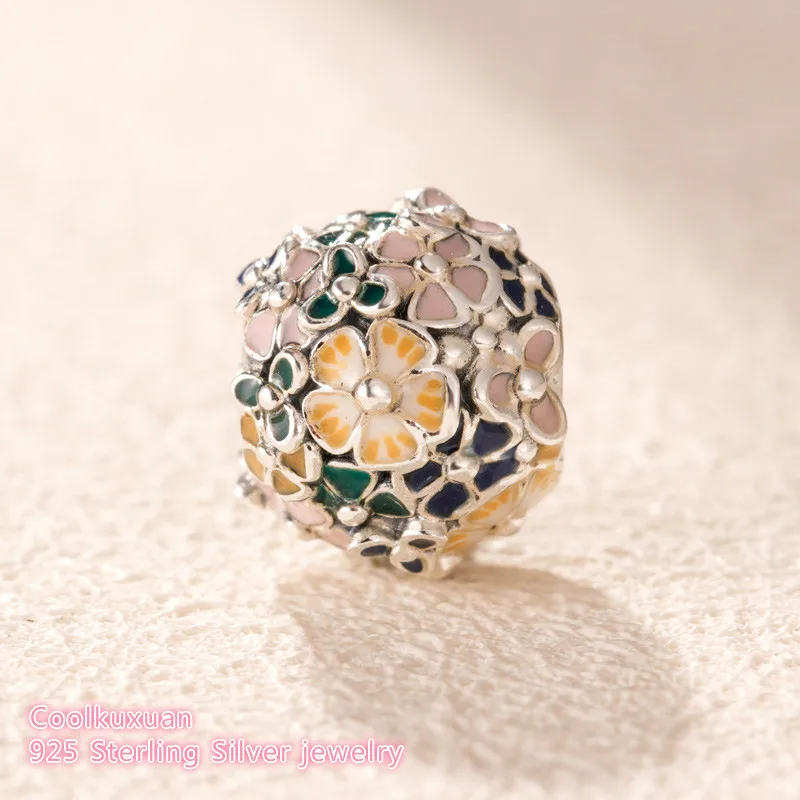 

2019 Spring Original 100% 925 Sterling Silver Classic Flower Arrangement Charm Enamel beads Fits Pandora bracelets diy Jewelry