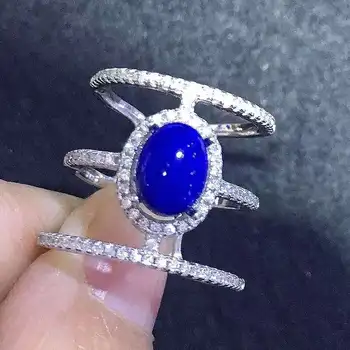 

100% Fidelity Natural Lapis lazuli Rings s925 sterling silver Natural 6*8mm blue gem Loop ring fashion fine Jewelry for women