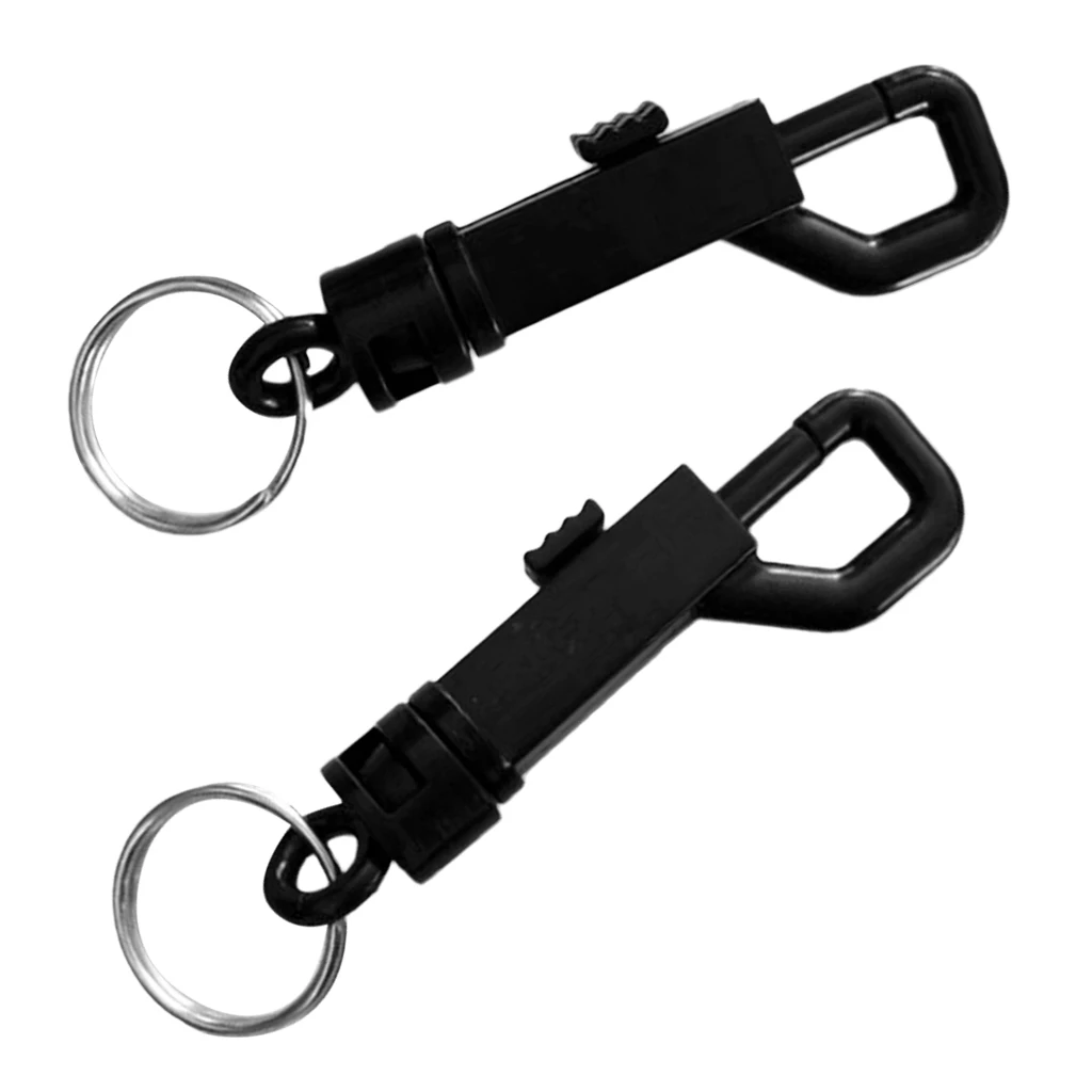 2 Pieces Durable Black Plastic Swivel Snap Hook with Split Ring for Outdoor Backpack Bag Webbing Strap Keyring