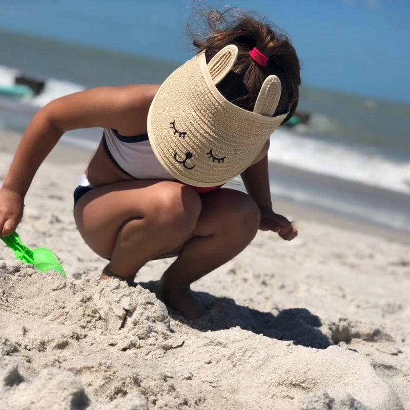 

Summer Children's Cat Empty Top Straw Hat Korean Casual Shade Sunscreen Beach Sun Hat For Kids