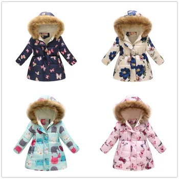 

2020 Fleece Girls Down Jackets Thick Winter Children Coat Hooded Outfits Floral Baby Girl Outerwear Clothes Kids Overcoat 4-11Y