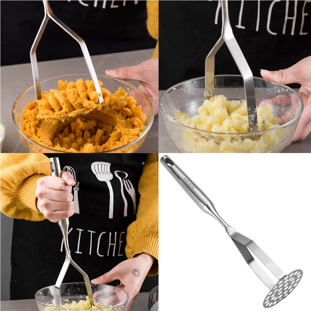 

Stainless Steel Pusher / Potato Masher With Broad Mashing Plate For Smooth Mashed Potatoes Fruit Vegetable Tools Press Crusher