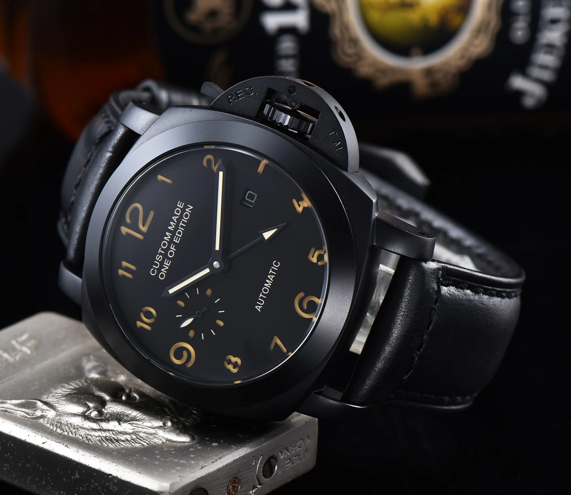 Часы GMT 44 мм с автоматическим механизмом BOMAX мужские часы автоподзаводом черный PVD