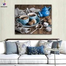 DIY картинки для раскраски по номерам с цветами кофе завтрак Макарон картина Рисование Живопись по номерам в рамке дома