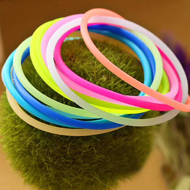 Mix 100pcs Candy Colors Luminous Bracelet Elastic Hair Bands For Girls