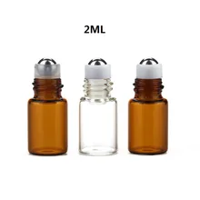 100 шт./лот, 1 мл, 2 мл, прозрачная пустая бутылка для эфирного масла янтарного цвета, стеклянная бутылка для флакона