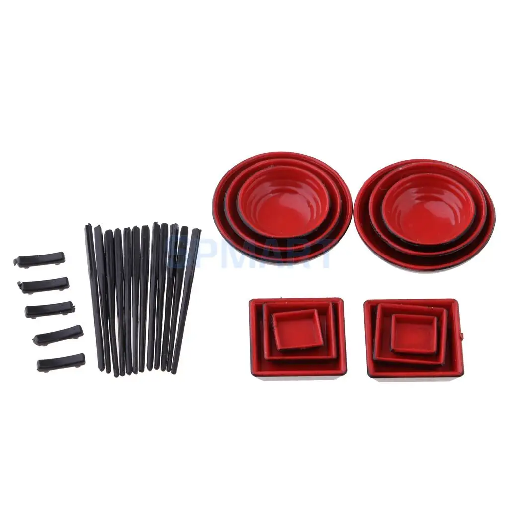 

1/12 Dollhouse Miniature Retro Japanese Style Tableware Set - Bowls Plate Chopsticks Model For Mini Kitchen Accessory Ornament