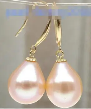 

Free shipping 10x12 mm AAA+++ Drop Pink Akoya Pearl Dangle Earring 14 Yellow Gold