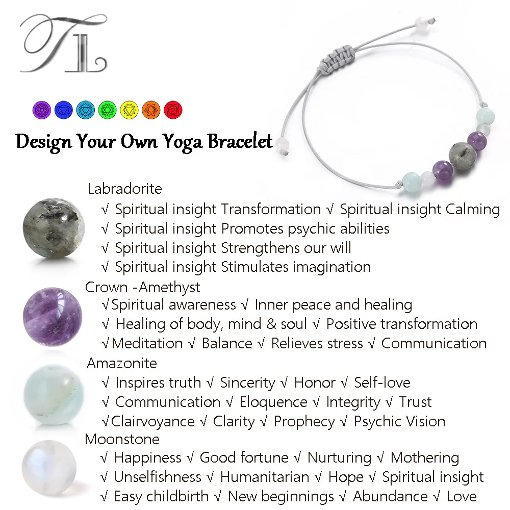 

TL New Healing Bracelets Mix Color Natural Labradorite Purple Crystal Amazonite Moonstone Handmade Yoga Bracelet Positive Energy