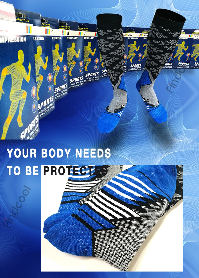 Findcool Профессиональные ногу Поддержка дышащей эластичной Компрессионные носки ниже гетры Fit голени перелет Спорт