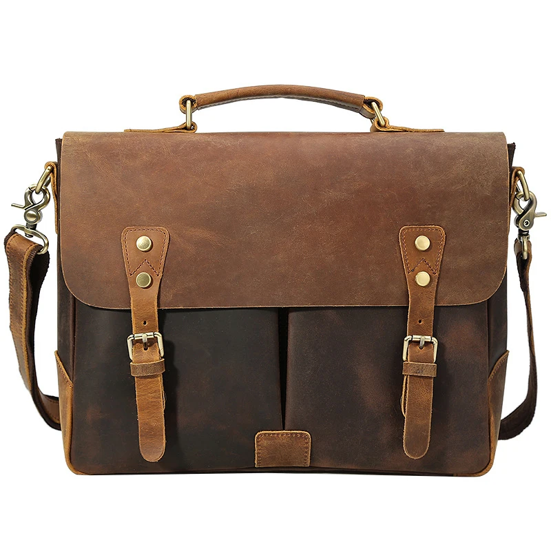 

Men's Messenger Genuine Leather 14 Inches Laptop Shoulder Bag for Men Business Briefcase Crossbody Handbag Bag Large Casual Tote
