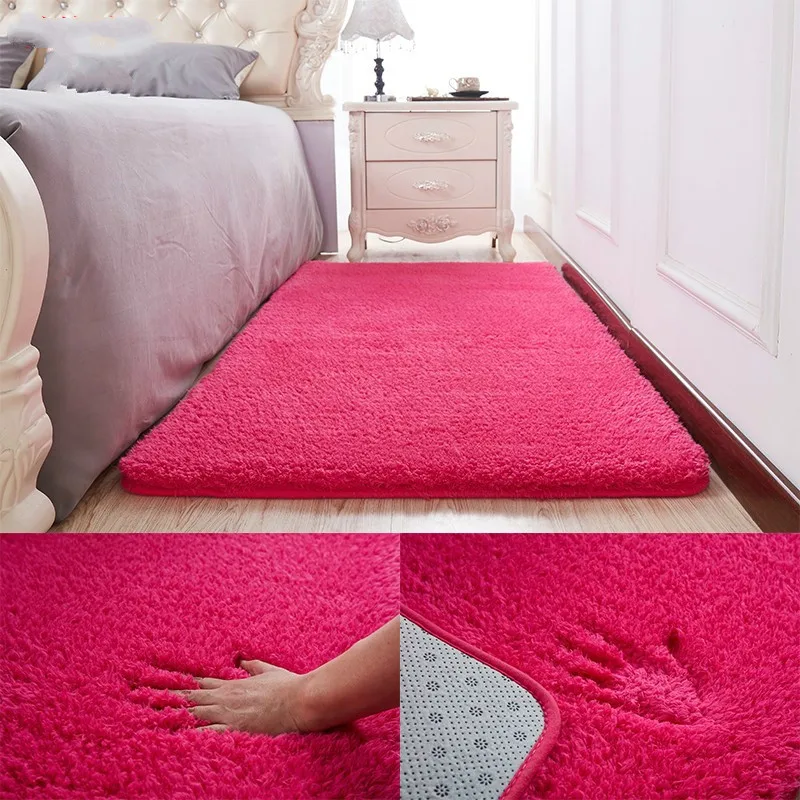 Простые современные коврики для гостиной/спальни противоскользящие мягкие из шерсти ягнёнка, кашемир ковер сплошной цвет коврик 10 цветов - Цвет: Rose red