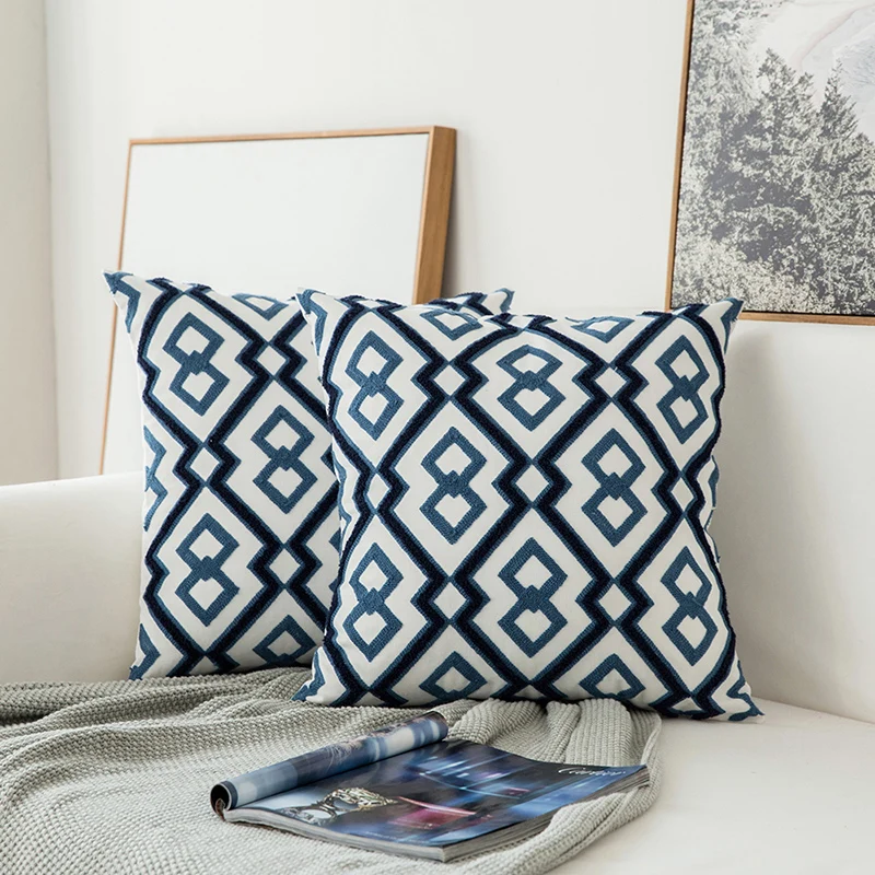 Синие Вышитые Декоративные Чехлы для подушек чехол синие подушки домашний декор вышитый чехол s для дивана