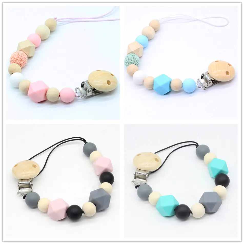 Personalized Silicone teething pacifier clips with Safe ABS beads Silicone pacifier chain Holder For Nipples baby chew toys
