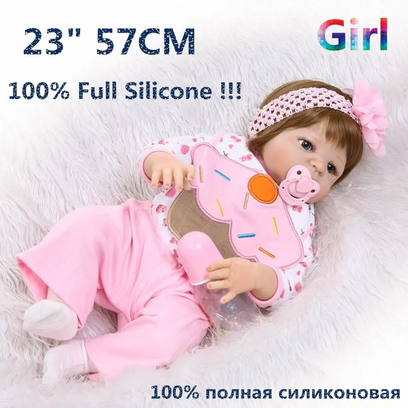 

23" Full Body Silicone Reborn Baby Dolls Brinquedo Menina Bonecas Corpo Inteiro De Reborn Babies Baby Alive Doll RB12-15HH