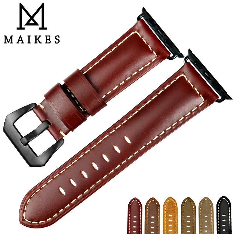Ремешок MAIKES из натуральной кожи для Apple Watch браслет iWatch и 44 мм 40 Series 1 / 2 3/4 42 38